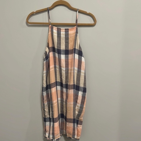 Bella Dahl Dress Lace-Up Back Plaid Midi pink and blue Size Small - Picture 1 of 9